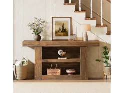 Consola*Tribesigns Mesa de Console com Armazenamento, Mesa de Entrada Rural de 3 Andares com Base em Forma de U, 160cm Castanho