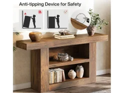 Consola*Tribesigns Mesa de Console com Armazenamento, Mesa de Entrada Rural de 3 Andares com Base em Forma de U, 160cm Castanho