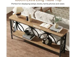 Consola|Tribesigns Mesa de Console com Prateleira Mesa de Sofá Estreita de 160cm Mesa de Corredor Natural claro