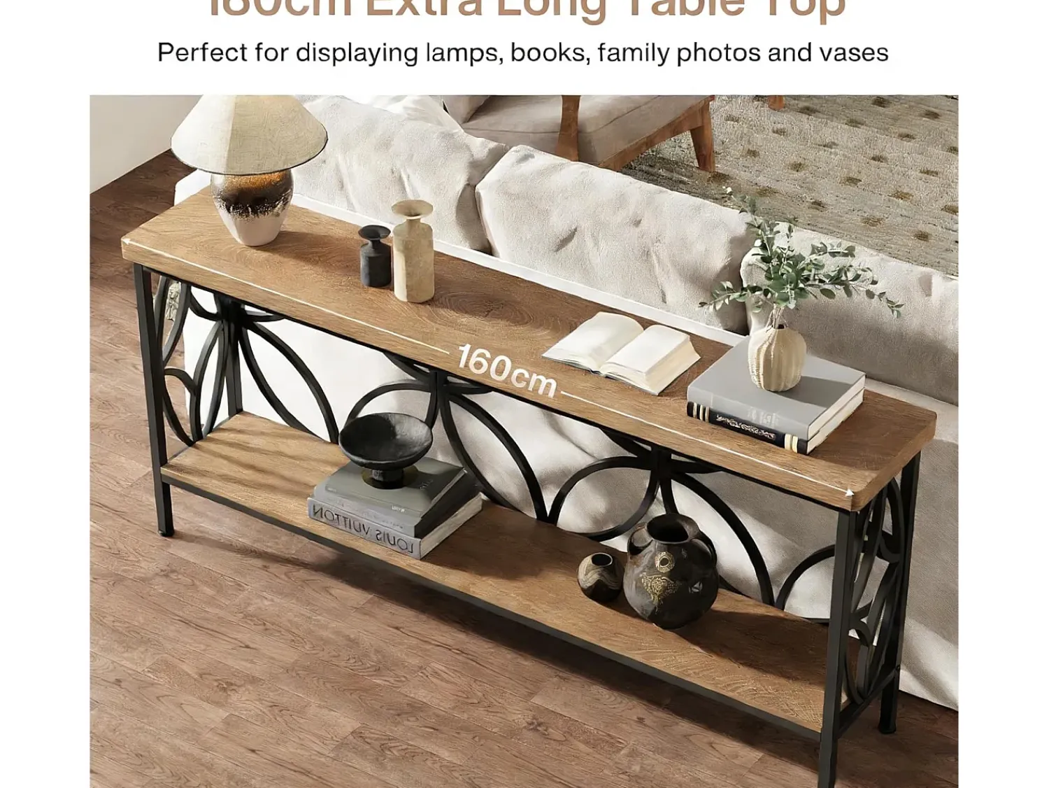 Consola|Tribesigns Mesa de Console com Prateleira Mesa de Sofá Estreita de 160cm Mesa de Corredor Natural claro