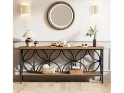 Consola|Tribesigns Mesa de Console com Prateleira Mesa de Sofá Estreita de 160cm Mesa de Corredor Natural claro