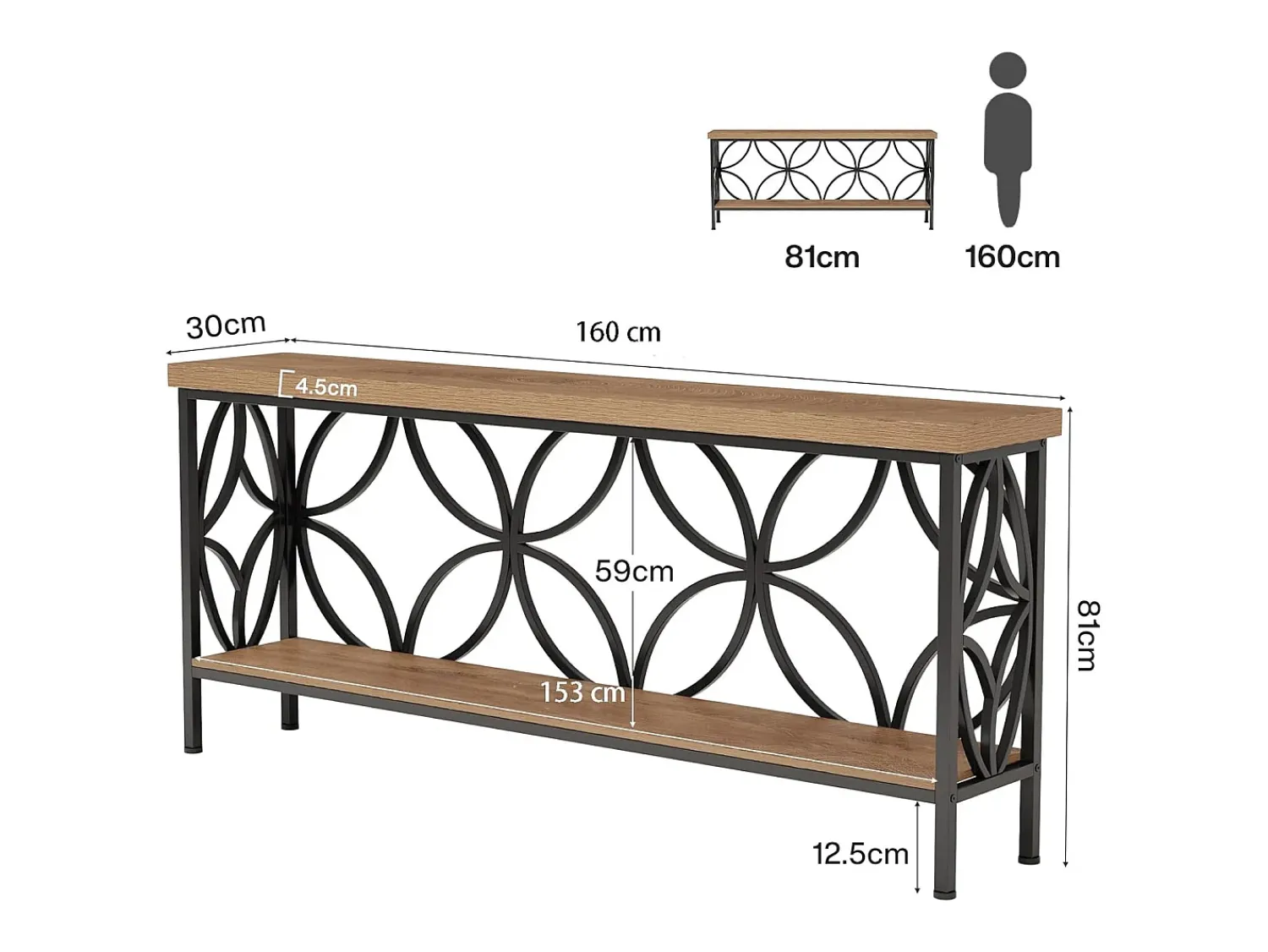 Consola|Tribesigns Mesa de Console com Prateleira Mesa de Sofá Estreita de 160cm Mesa de Corredor Natural claro