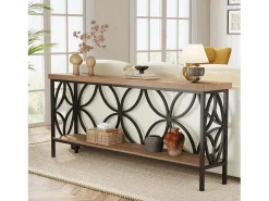 Consola|Tribesigns Mesa de Console com Prateleira Mesa de Sofá Estreita de 160cm Mesa de Corredor Natural claro