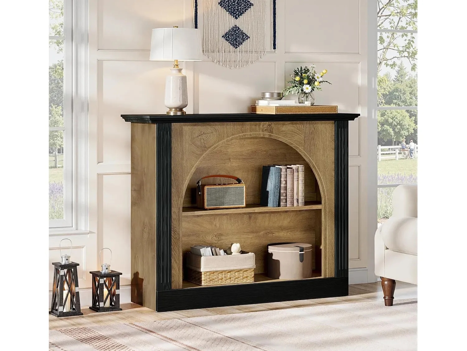 Tribesigns Mesa de Console de 3 Camadas, Mesa de Entrada de 110cm com Armazenamento para Foyer, Corredor Preto