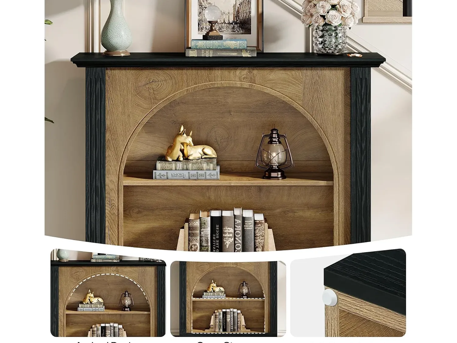 Tribesigns Mesa de Console de 3 Camadas, Mesa de Entrada de 110cm com Armazenamento para Foyer, Corredor Preto