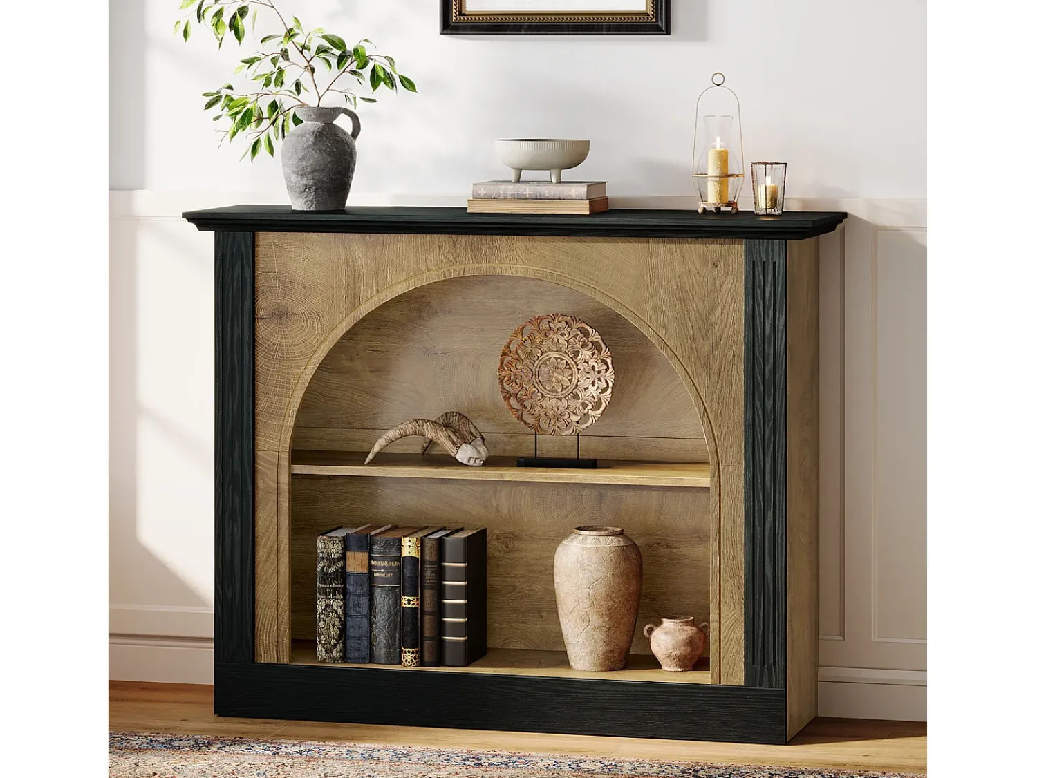 Tribesigns Mesa de Console de 3 Camadas, Mesa de Entrada de 110cm com Armazenamento para Foyer, Corredor Preto