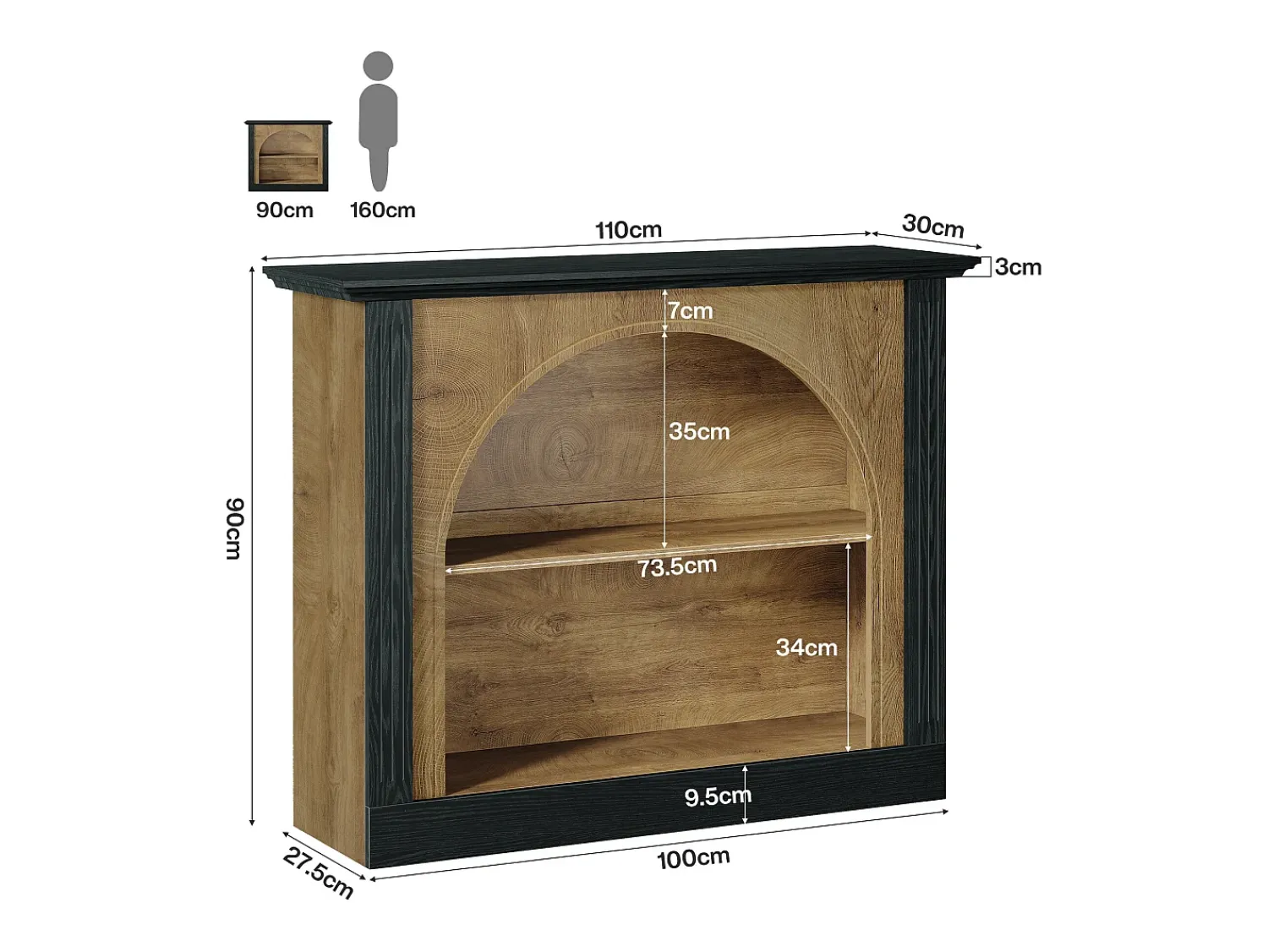 Tribesigns Mesa de Console de 3 Camadas, Mesa de Entrada de 110cm com Armazenamento para Foyer, Corredor Preto