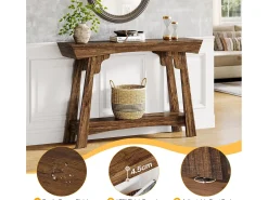 Consola|Tribesigns Mesa de console de 105 cm com armazenamento, 2 níveis em madeira, com prateleira, gaveta estreita, mesa para trás do sofá para sala de estar, marrom rústico Castanho