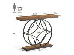 Consola*Tribesigns Mesa de console de 120 cm, Mesa para sofá industrial de dois níveis com estrutura metálica geométrica, Mesas estreitas para entrada decorativas Castanho