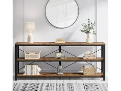 Consola*Tribesigns Mesa de Console de 180 cm, Mesa de sofá com 3 níveis em estilo industrial com estrutura de metal Castanho