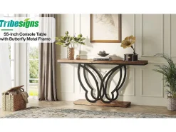 Sale Tribesigns Mesa de console de 140 cm, Mesa de entrada com moldura em metal em formato de borboleta, Mesa de sofá, Mesas auxiliares longas e estreitas, Marrom e Preto Castanho