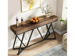 Tribesigns Mesa de Console de 140 cm, Mesa de entrada em madeira com base em metal única, Mesa baixa, Mesa de lareira^ Consola