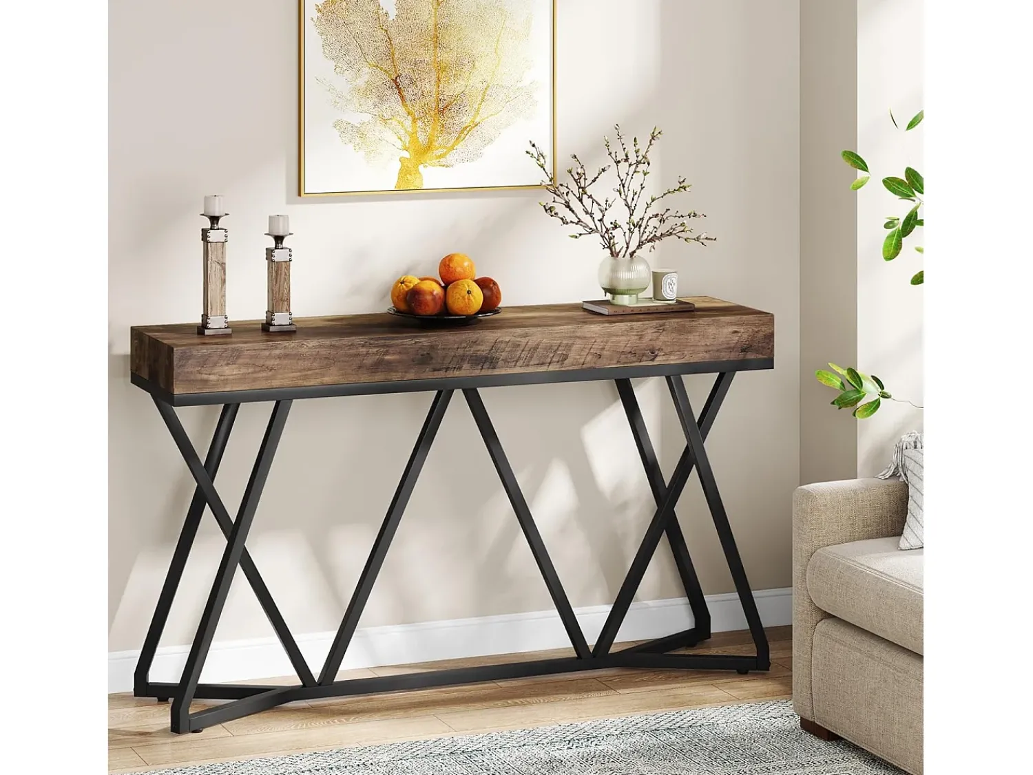 Tribesigns Mesa de Console de 140 cm, Mesa de entrada em madeira com base em metal única, Mesa baixa, Mesa de lareira^ Consola