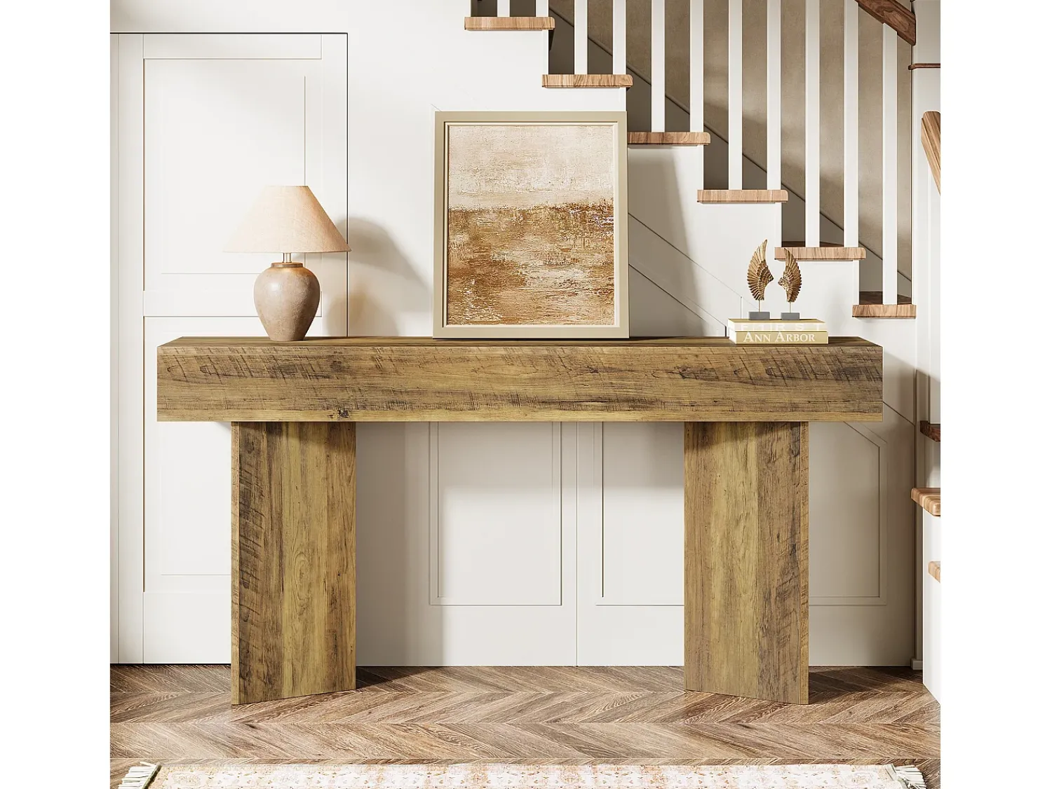 Consola|Tribesigns Mesa de console de 160 cm para entrada MDF Rustic Brown de fazenda Castanho