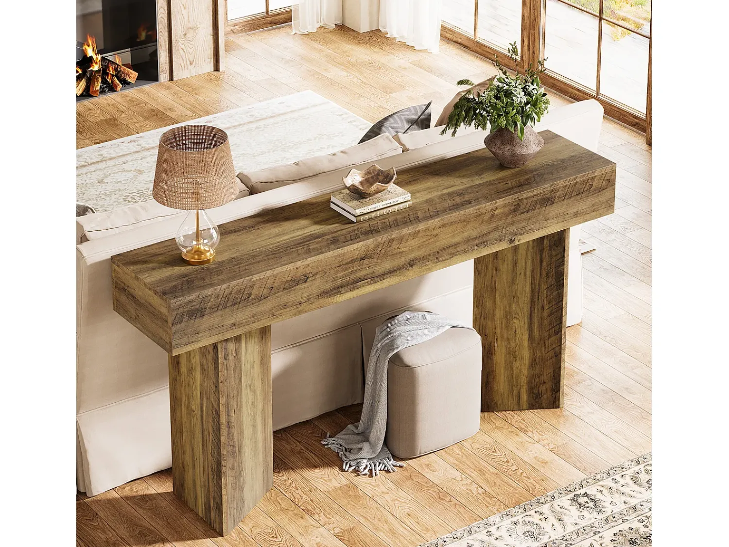 Consola|Tribesigns Mesa de console de 160 cm para entrada MDF Rustic Brown de fazenda Castanho
