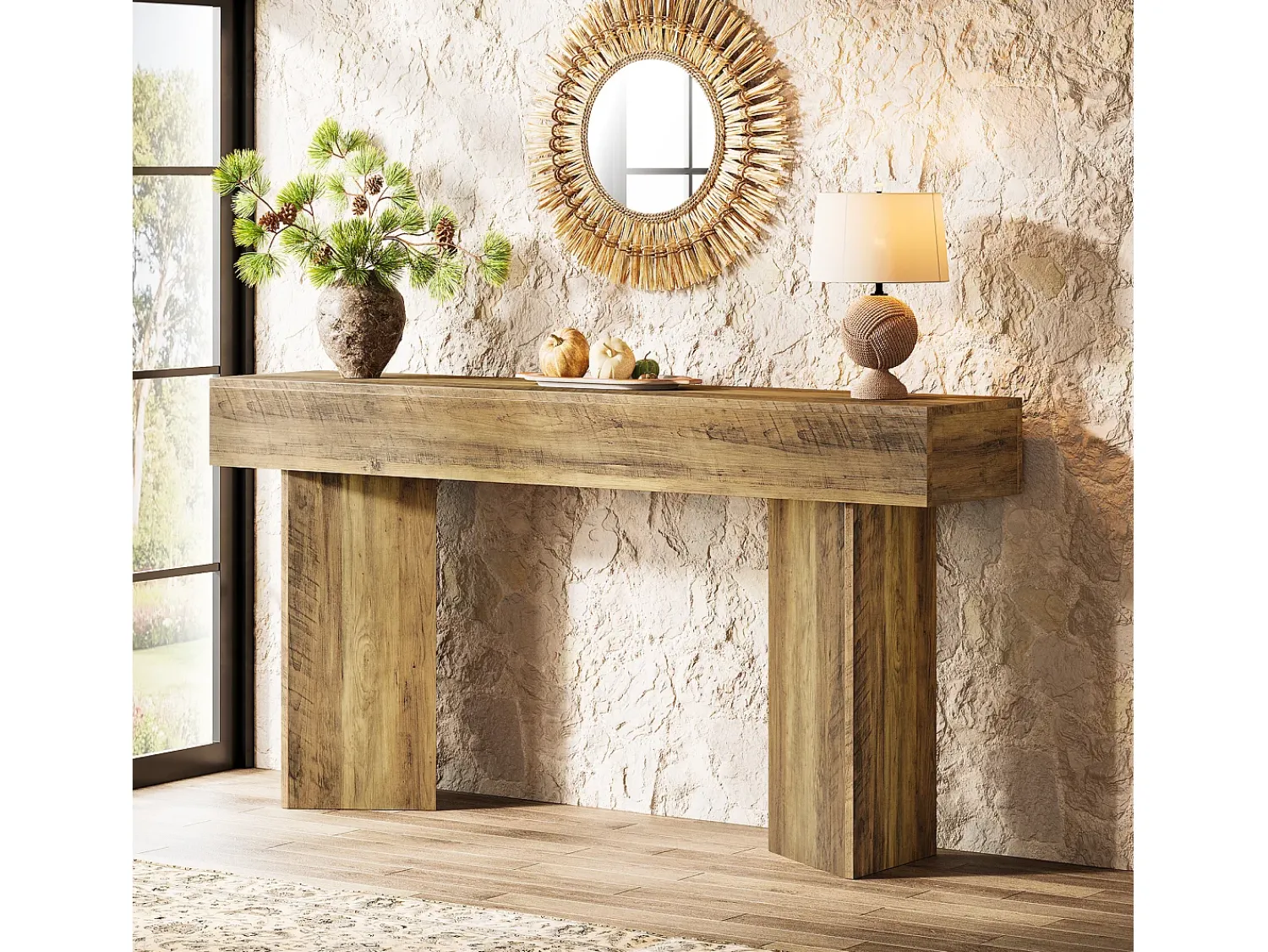 Consola|Tribesigns Mesa de console de 160 cm para entrada MDF Rustic Brown de fazenda Castanho