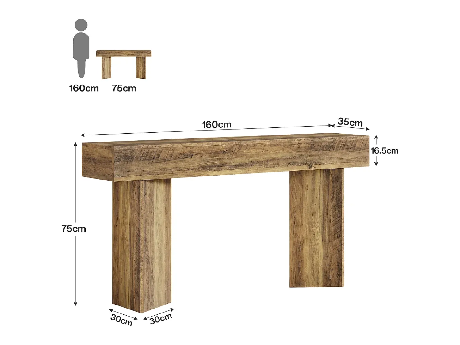Consola|Tribesigns Mesa de console de 160 cm para entrada MDF Rustic Brown de fazenda Castanho