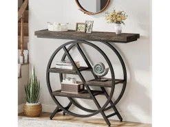 Consola|Tribesigns Mesa de console de 4 níveis, mesa de entrada de 100 cm com estrutura metálica geométrica Cinzento