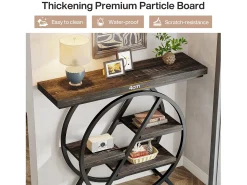 Consola|Tribesigns Mesa de console de 4 níveis, mesa de entrada de 100 cm com estrutura metálica geométrica Cinzento