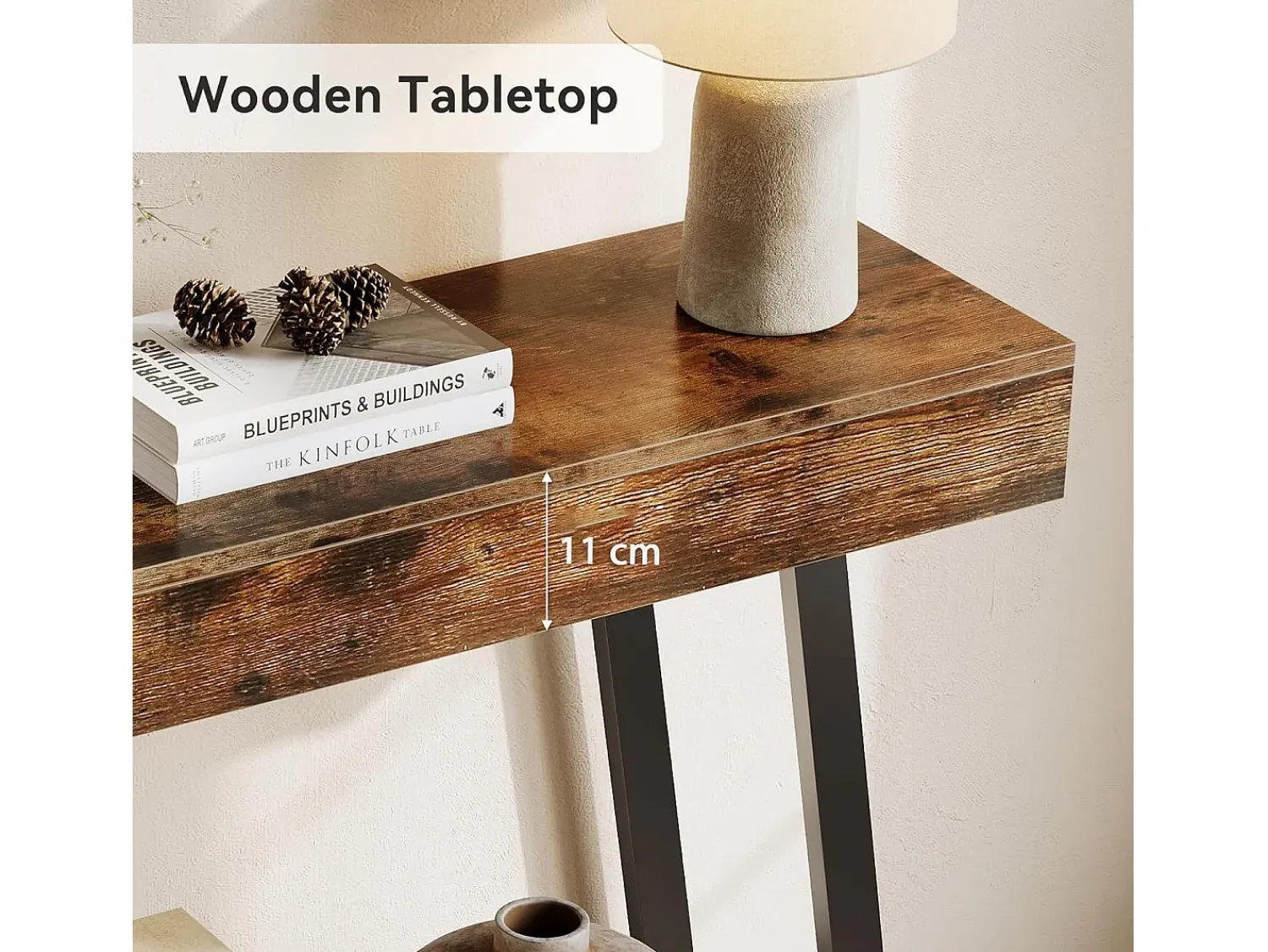 Tribesigns Mesa de Console de 103cm com Quadro Metálico Geométrico, Mesas de Entrada, Prateleiras de Armazenamento, 2 Camadas^ Consola