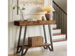Tribesigns Mesa de Console de 103cm com Quadro Metálico Geométrico, Mesas de Entrada, Prateleiras de Armazenamento, 2 Camadas^ Consola