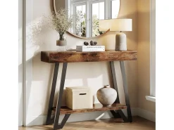 Tribesigns Mesa de Console de 103cm com Quadro Metálico Geométrico, Mesas de Entrada, Prateleiras de Armazenamento, 2 Camadas^ Consola