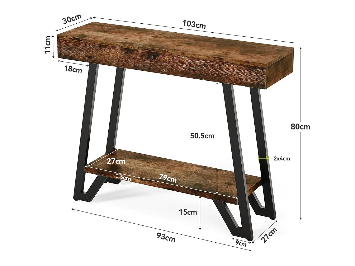 Tribesigns Mesa de Console de 103cm com Quadro Metálico Geométrico, Mesas de Entrada, Prateleiras de Armazenamento, 2 Camadas^ Consola