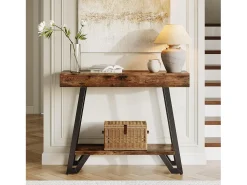 Tribesigns Mesa de Console de 103cm com Quadro Metálico Geométrico, Mesas de Entrada, Prateleiras de Armazenamento, 2 Camadas^ Consola