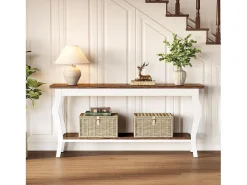 Consola|Tribesigns Mesa de Console de 180cm de Comprimento, Mesa de Sofá Vintage de 2 Camadas Behind The Couch Castanho