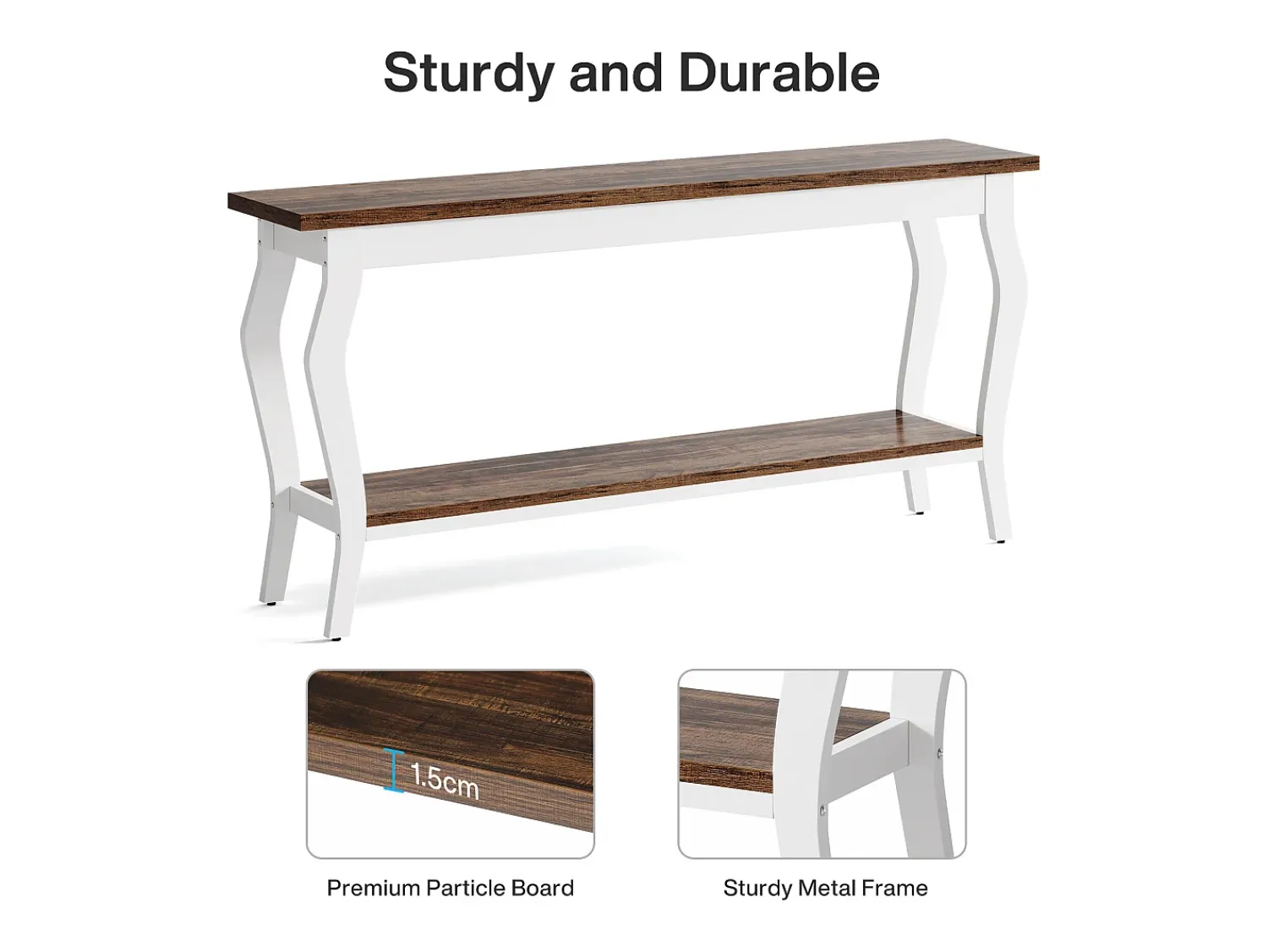 Consola|Tribesigns Mesa de Console de 180cm de Comprimento, Mesa de Sofá Vintage de 2 Camadas Behind The Couch Castanho