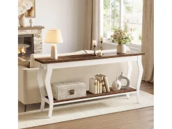 Consola|Tribesigns Mesa de Console de 180cm de Comprimento, Mesa de Sofá Vintage de 2 Camadas Behind The Couch Castanho