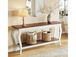 Consola|Tribesigns Mesa de Console de 180cm de Comprimento, Mesa de Sofá Vintage de 2 Camadas Behind The Couch Castanho