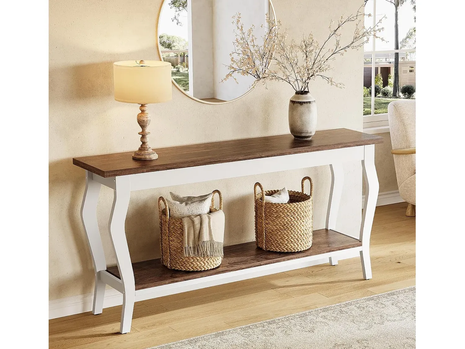 Consola|Tribesigns Mesa de Console de 180cm de Comprimento, Mesa de Sofá Vintage de 2 Camadas Behind The Couch Castanho