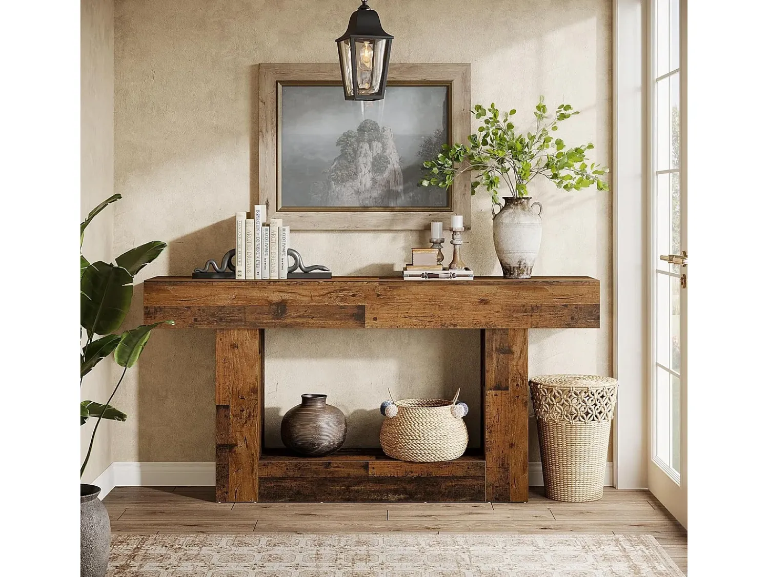 Tribesigns Mesa de Console de 160cm, Mesa de Entrada Rural de 2 Camadas com Base em Forma de U^ Consola