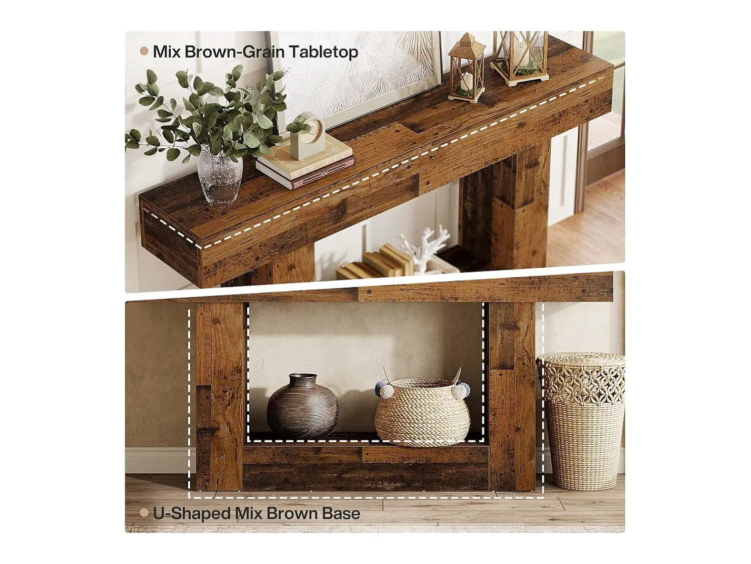 Tribesigns Mesa de Console de 160cm, Mesa de Entrada Rural de 2 Camadas com Base em Forma de U^ Consola