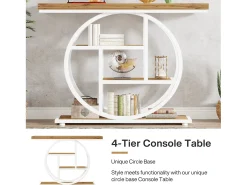 Tribesigns Mesa de Console de 105cm, Mesa de Sofá Industrial de 4 Andares com Base Circular para Entrada Natural claro