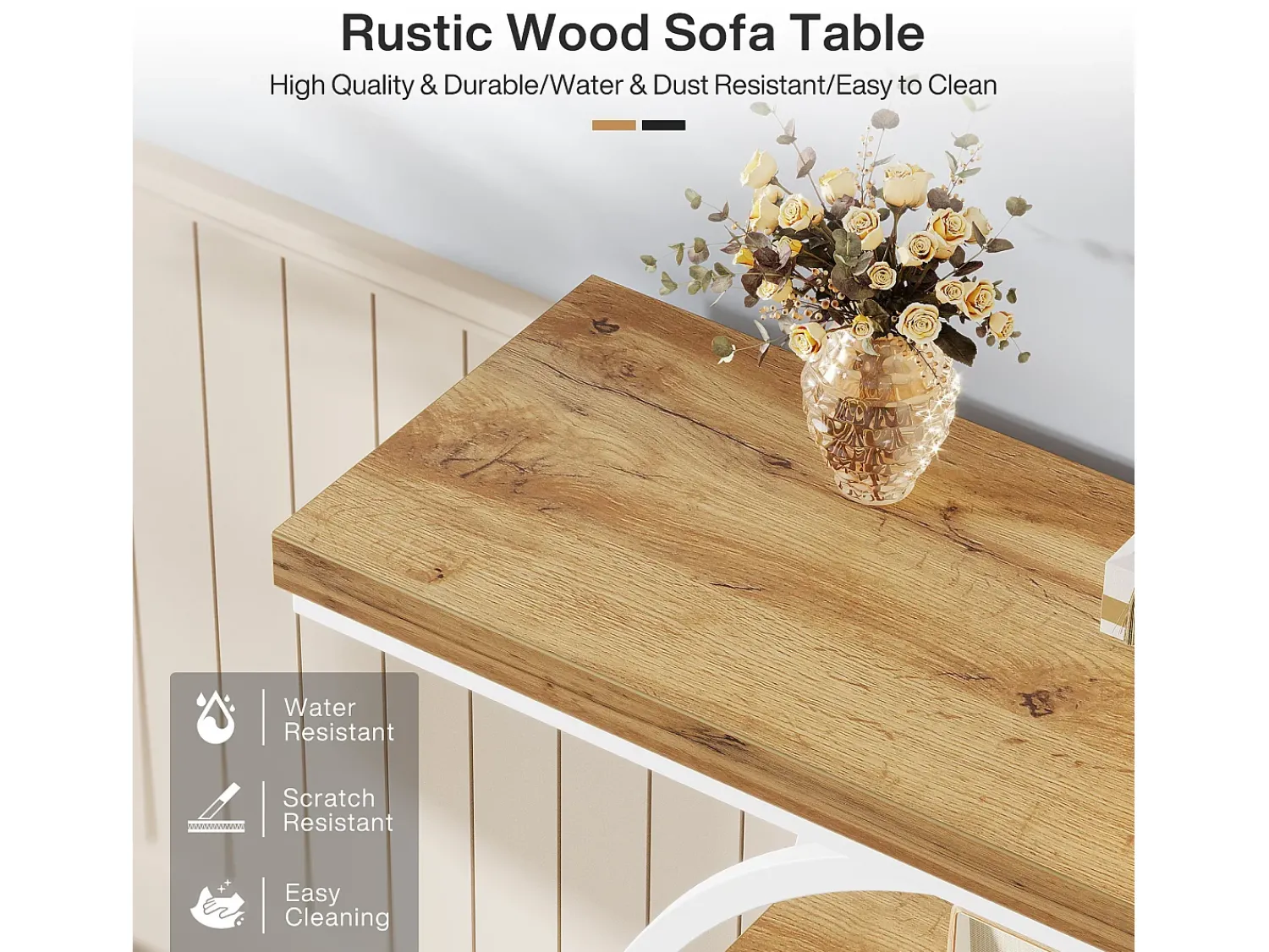 Tribesigns Mesa de Console de 105cm, Mesa de Sofá Industrial de 4 Andares com Base Circular para Entrada Natural claro