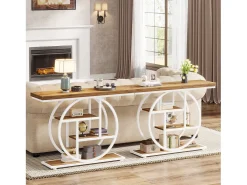 Tribesigns Mesa de Console de 105cm, Mesa de Sofá Industrial de 4 Andares com Base Circular para Entrada Natural claro
