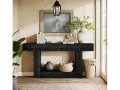 Best Tribesigns Mesa de Console de 160cm, Mesa de Sofá de 2 Andares Preta Mesa de Entrada Preto