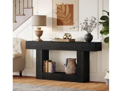 Best Tribesigns Mesa de Console de 160cm, Mesa de Sofá de 2 Andares Preta Mesa de Entrada Preto