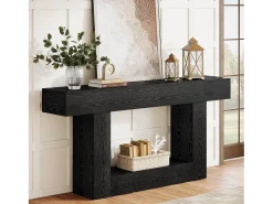 Best Tribesigns Mesa de Console de 160cm, Mesa de Sofá de 2 Andares Preta Mesa de Entrada Preto