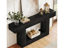 Best Tribesigns Mesa de Console de 160cm, Mesa de Sofá de 2 Andares Preta Mesa de Entrada Preto