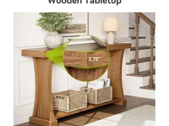 Hot Tribesigns Mesa de Console de 160cm para Entrada, Mesa de Entrada de 2 Andares Atrás do Sofá Castanho