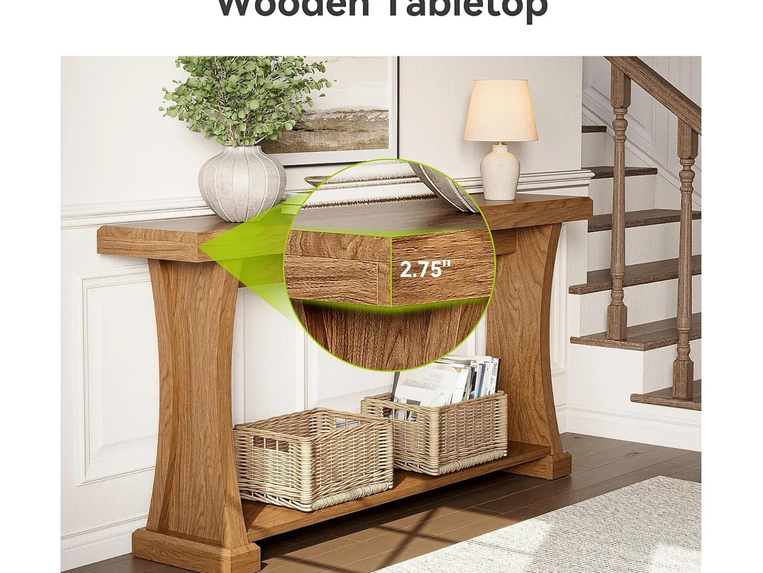 Hot Tribesigns Mesa de Console de 160cm para Entrada, Mesa de Entrada de 2 Andares Atrás do Sofá Castanho