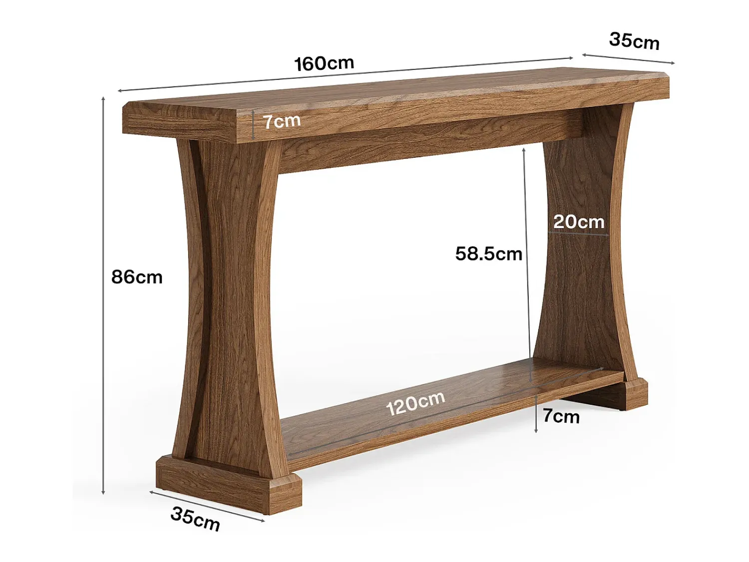 Hot Tribesigns Mesa de Console de 160cm para Entrada, Mesa de Entrada de 2 Andares Atrás do Sofá Castanho