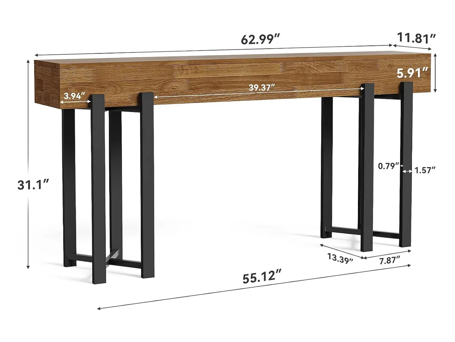 Consola|Tribesigns Mesa de Console de 160cm para Entrada, Mesa Rustica para Atrás do Sofá, Mesa Minimalista para Sala de Estar Castanho