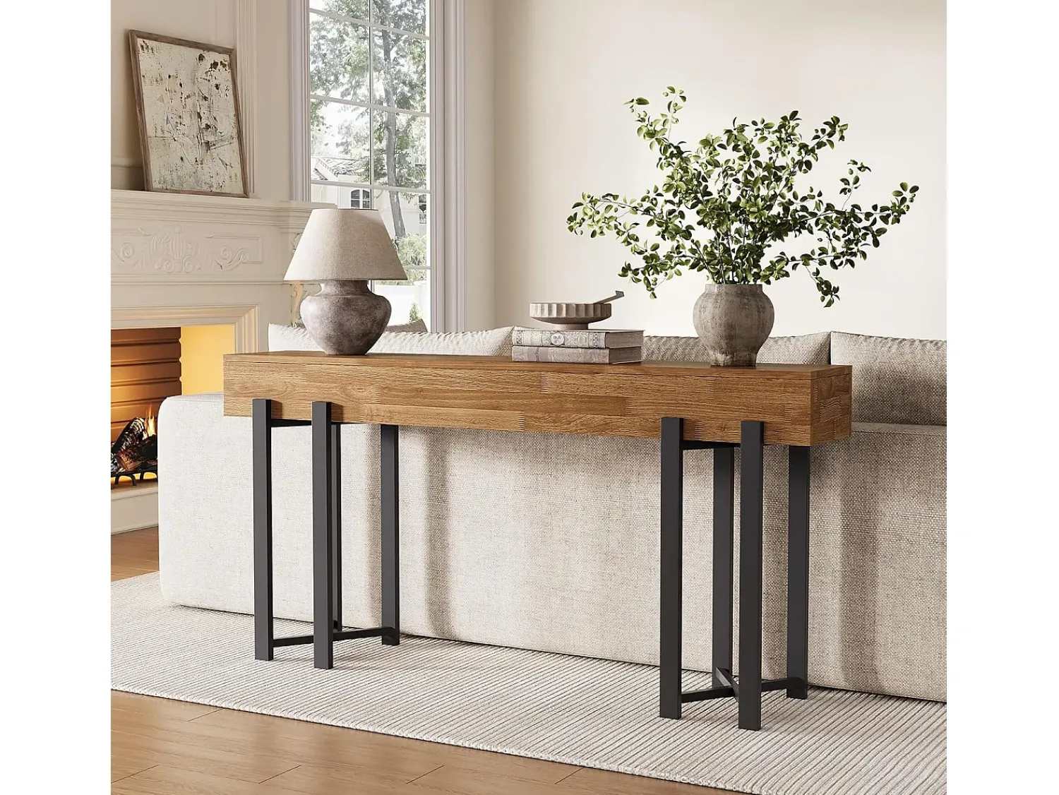Consola|Tribesigns Mesa de Console de 160cm para Entrada, Mesa Rustica para Atrás do Sofá, Mesa Minimalista para Sala de Estar Castanho