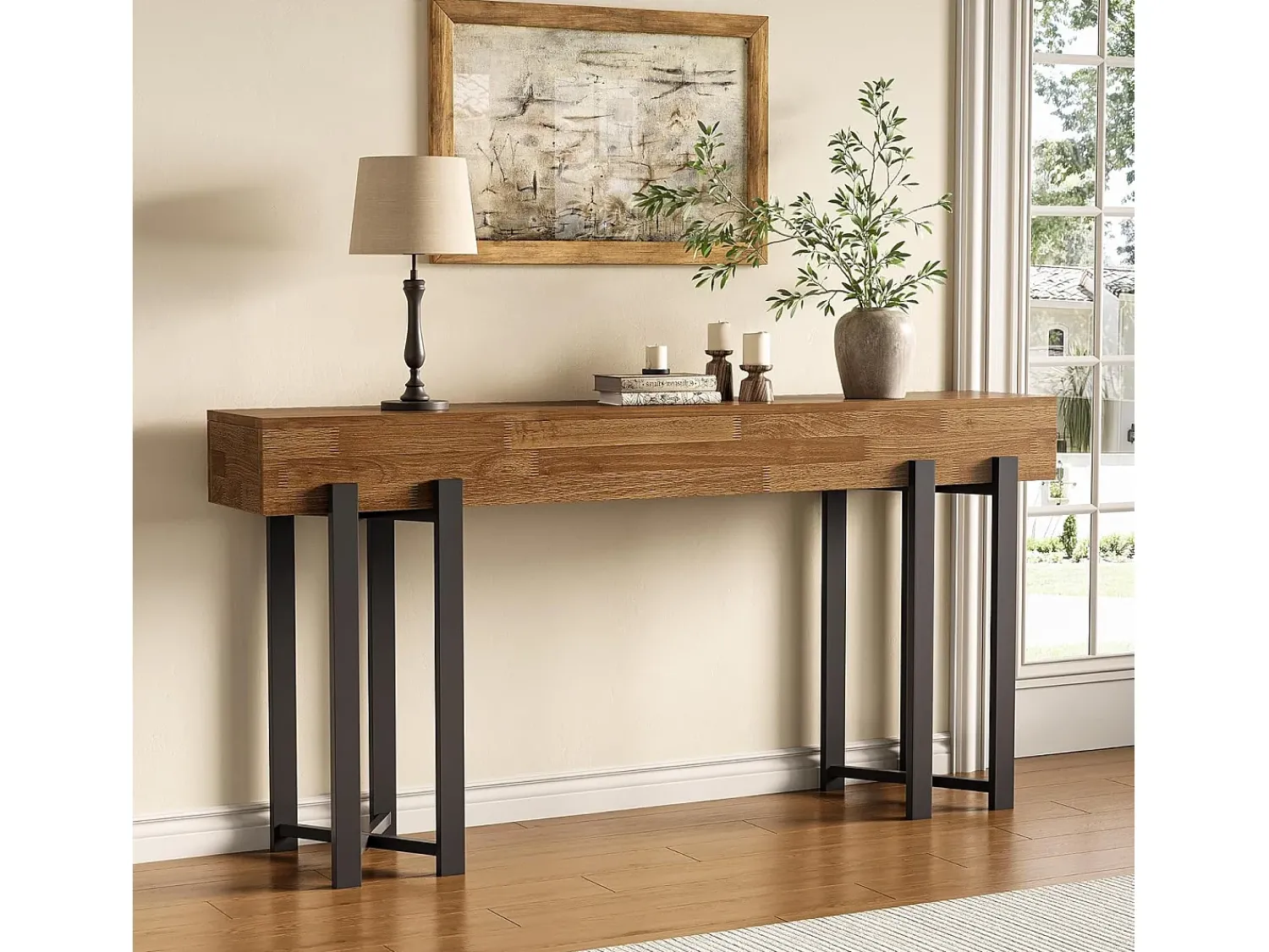 Consola|Tribesigns Mesa de Console de 160cm para Entrada, Mesa Rustica para Atrás do Sofá, Mesa Minimalista para Sala de Estar Castanho