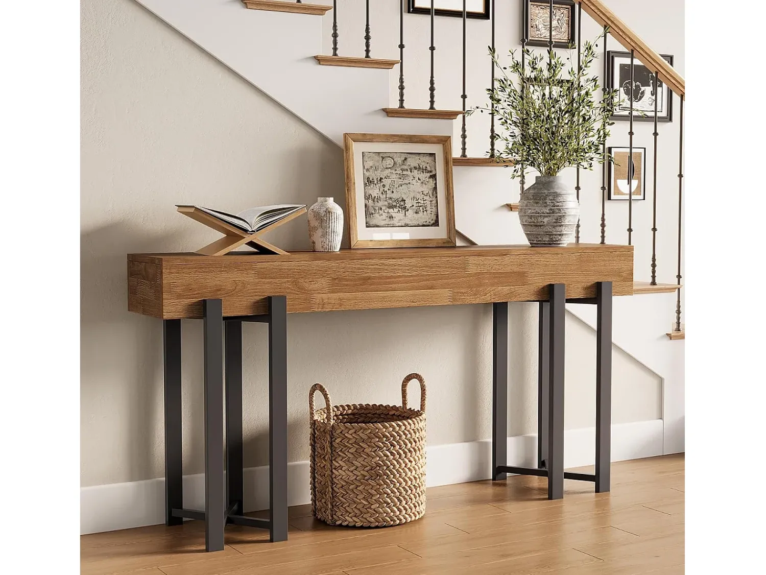 Consola|Tribesigns Mesa de Console de 160cm para Entrada, Mesa Rustica para Atrás do Sofá, Mesa Minimalista para Sala de Estar Castanho