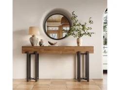 Consola|Tribesigns Mesa de Console de 160cm para Entrada, Mesa Rustica para Atrás do Sofá, Mesa Minimalista para Sala de Estar Castanho